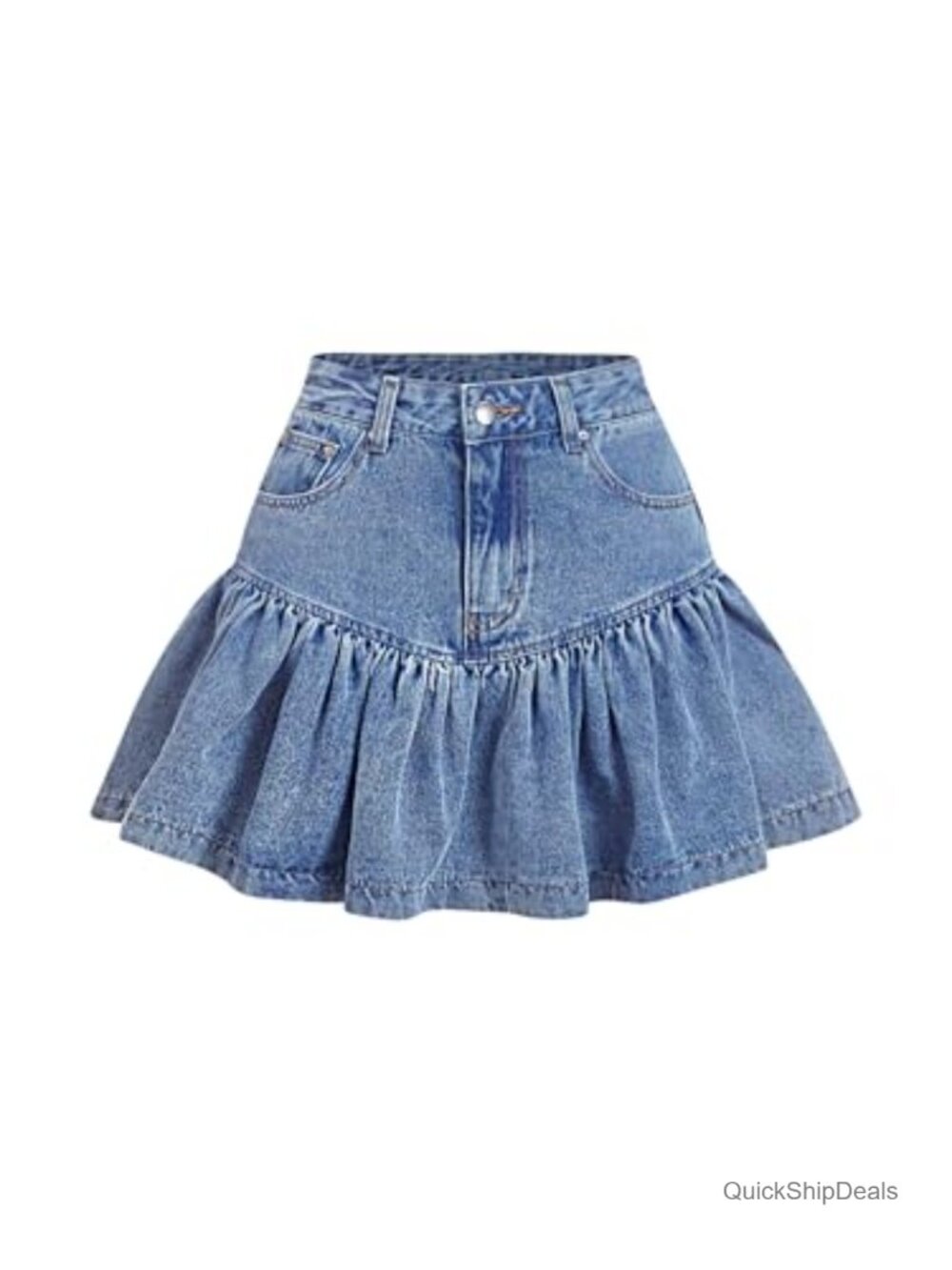 Women's Ruffle Denim Mini Skirt High Waist A-Line Flared Jean Skirt